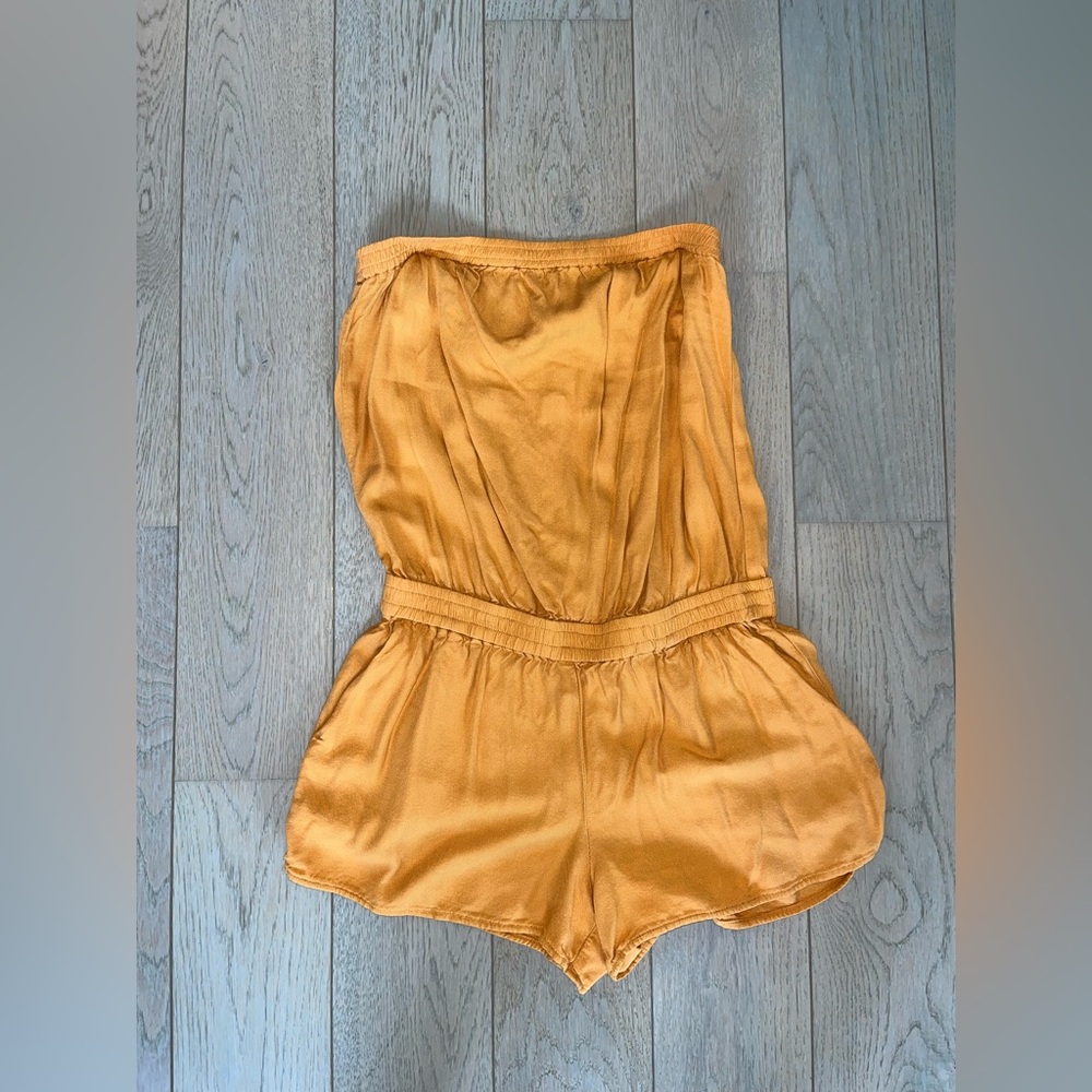 Aritzia Sunday Best Strapless Romper - Mustard